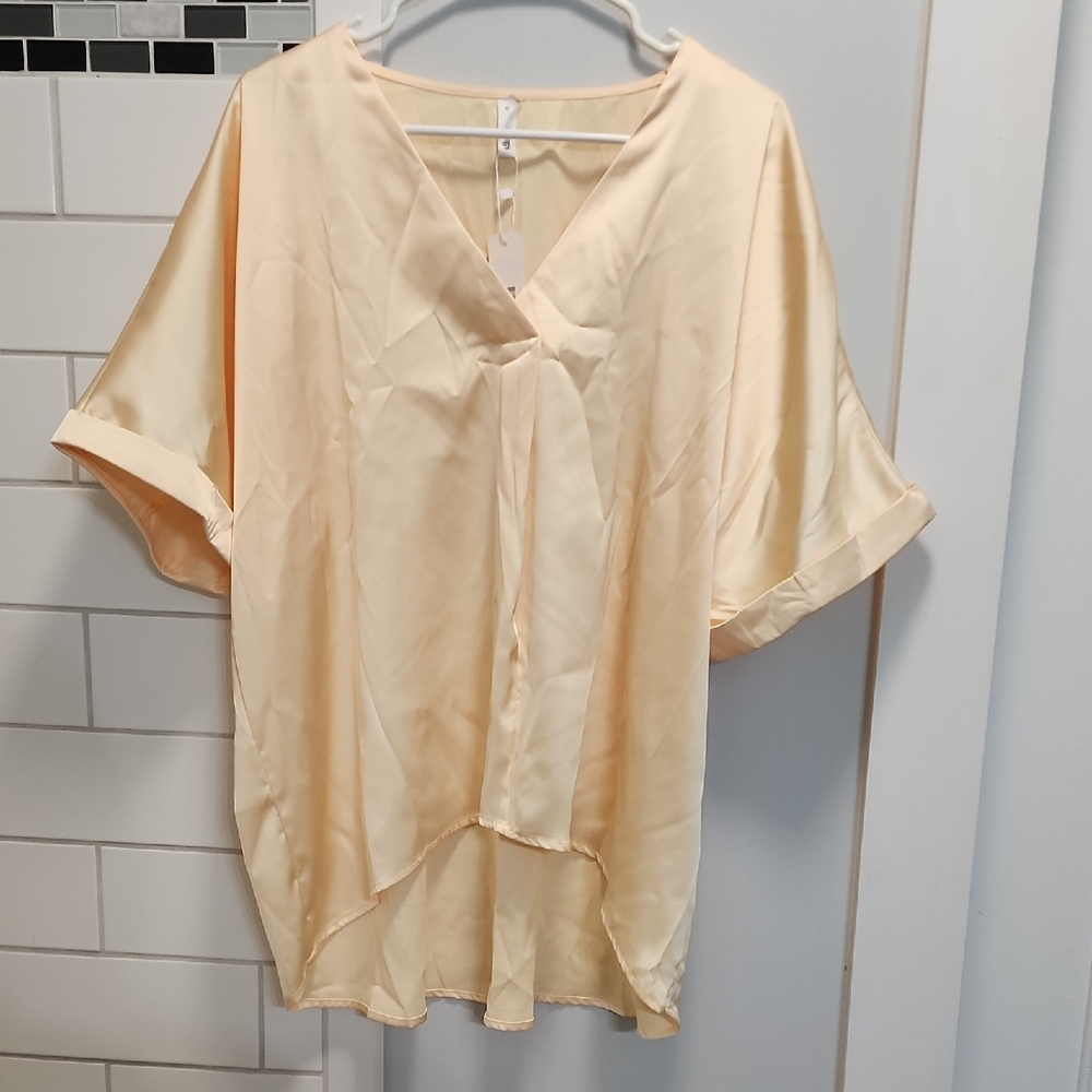 glam Soft Cream V-Neck Dolman Sleeve Blouse